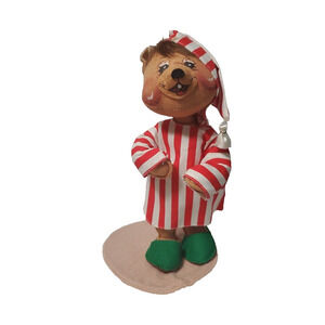 Vtg 1992 Annalee Dolls Teddy Bear in Red Striped Christmas Pajamas 12"